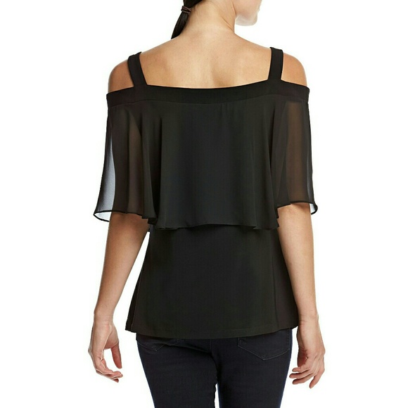 MSK Cold-shoulder Flutter Sleeve Black Top Blouse - Picture 4 of 5